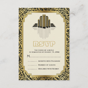 Art Deco Gebäude schwarz, Goldhochzeit RSVP