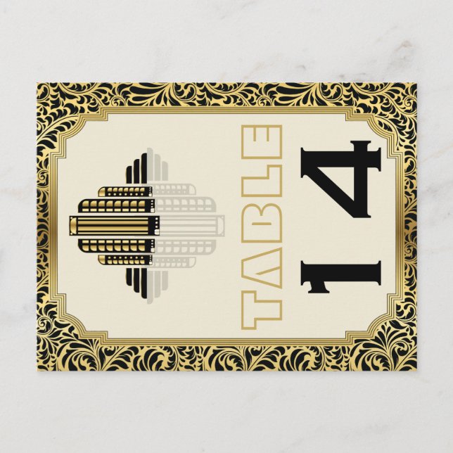 Art Deco Gebäude Schwarzes Gold Hochzeit Tischnumm Postkarte (Vorderseite)