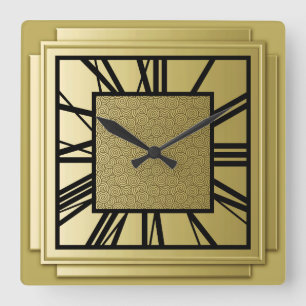 Art Deco, gebürstet Gold Quadratische Wanduhr