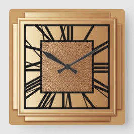 Art Deco, gebürstetes Kupfer Quadratische Wanduhr