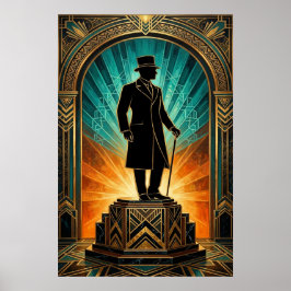 Art Deco Gentleman Silhouette Top Hat Cane Poster