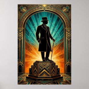 Art Deco Gentleman Silhouette Zylinder Stock Poste Poster