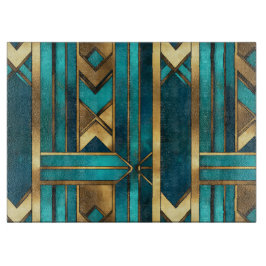 Art Deco Geometric Arrows, Gold and Turquoise Schneidebrett