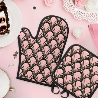 Art Deco Geometric Blume Muster Ofenhandschuh & Topflappen-Set