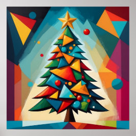 Art Deco Geometric Christmas Tree Multiple Triangl Poster
