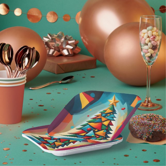 Art Deco Geometric Christmas Tree Triangle Heaven Pappteller (Multi)