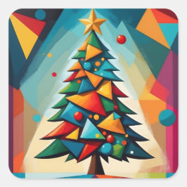 Art Deco Geometric Christmas Tree Triangle Heaven Quadratischer Aufkleber