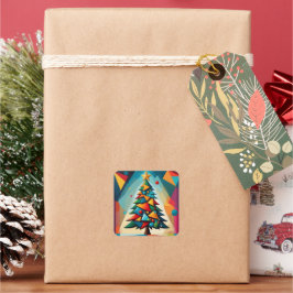 Art Deco Geometric Christmas Tree Triangle Heaven Quadratischer Aufkleber