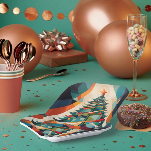 Art Deco Geometric Christmas Tree Triangle Pappteller (Multi)