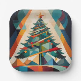 Art Deco Geometric Christmas Tree Triangle Pappteller