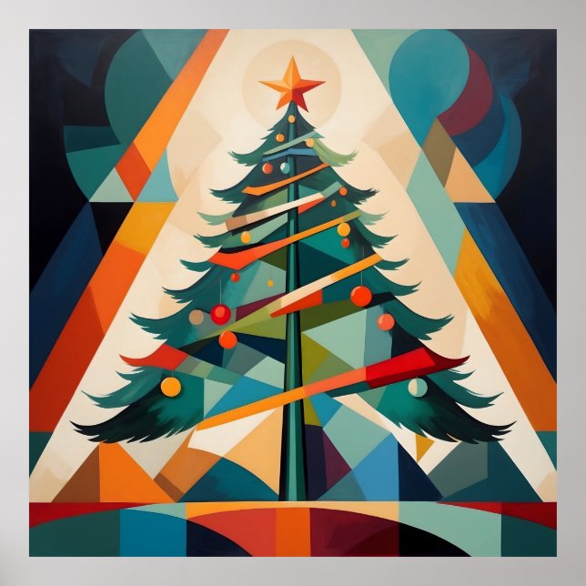 Art Deco Geometric Christmas Tree Triangle Poster (Vorne)