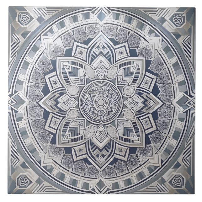 Art Deco Geometric Circle Lines Alle Schattierunge Fliese (Vorderseite)