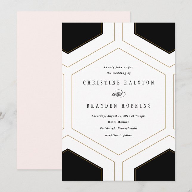 Art Deco Geometric Diamond Weditation Einladung (Vorne/Hinten)