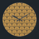 Art Deco Geometric Floral Textur Große Wanduhr<br><div class="desc">Art Deco Nahtloses Muster. Geometrische, florale Dekoration. Vintage Blätter stilvoller Hintergrund. Geometrisches Muster für florale Art Deco. Ideal für luxuriöse Dekoration. Art Déco Floral Elegance: Geometrische und botanische Fusion. Deko, Hintergrund, Feder, Ventilator, Motiv, Blumenmuster, Muster, abstrakt, Abbildung, Blume, Textur, Dekoration, Mode, Vintag, Blatt, Retro, Linie, nahtlos, geometrisch, Silhouette</div>
