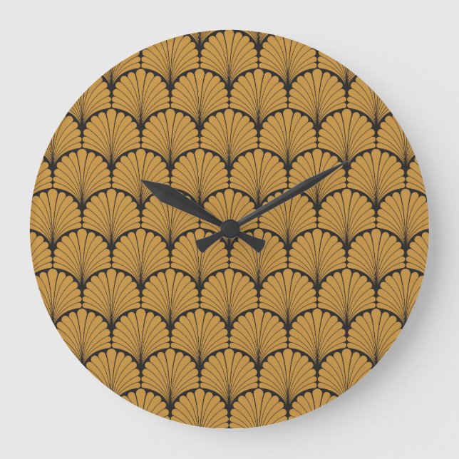 Art Deco Geometric Floral Textur Große Wanduhr (Vorderseite)