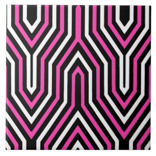 Art Deco Geometric - Fuchsia rosa, schwarz und wei Fliese