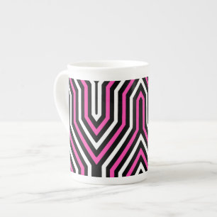 Art Deco Geometric - Fuchsia rosa, schwarz und wei Prozellantasse