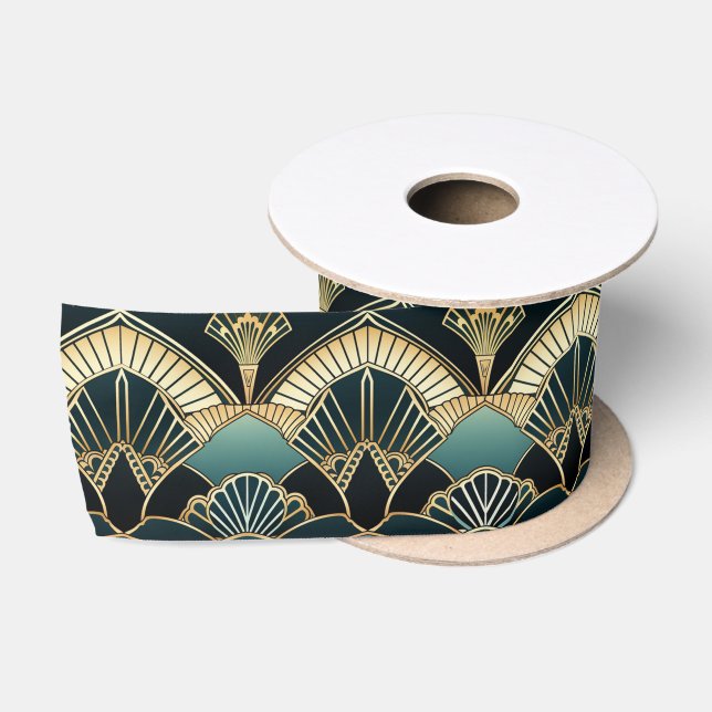 Art Deco Geometric Gemustert Dick Satinband (Spule)