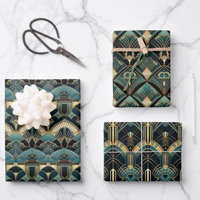 Art Deco Geometric Gemustert Geschenkpapier Set (Vorderseite)
