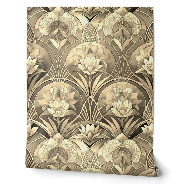Art Deco Geometric Gold Floral Tapete (Abrollen)