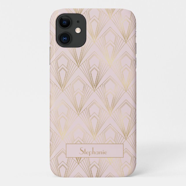 Art Deco Geometric Gold und Blush Pink Muster Case-Mate iPhone Hülle (Rückseite)