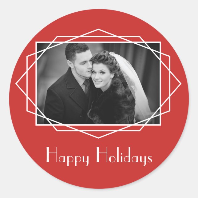 Art Deco Geometric Holiday Sticker Red (Vorderseite)