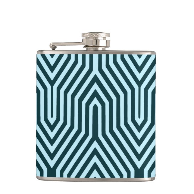 Art Deco Geometric - Indigo und Eisblau Flachmann (Vorderseite)