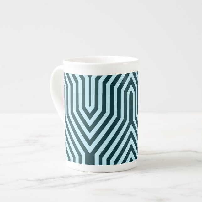Art Deco Geometric - Indigo und Eisblau Prozellantasse (Vorderseite Links)