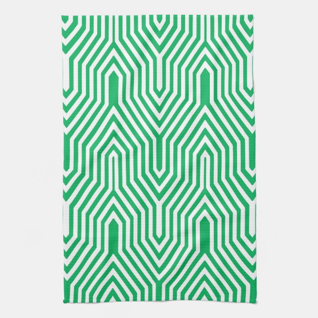 Art Deco Geometric - Jade grün und weiß Geschirrtuch (Vertikal)