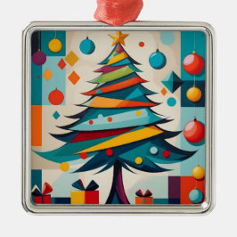Art Deco Geometric Joyful Christmas Tree mit Gesch Ornament Aus Metall