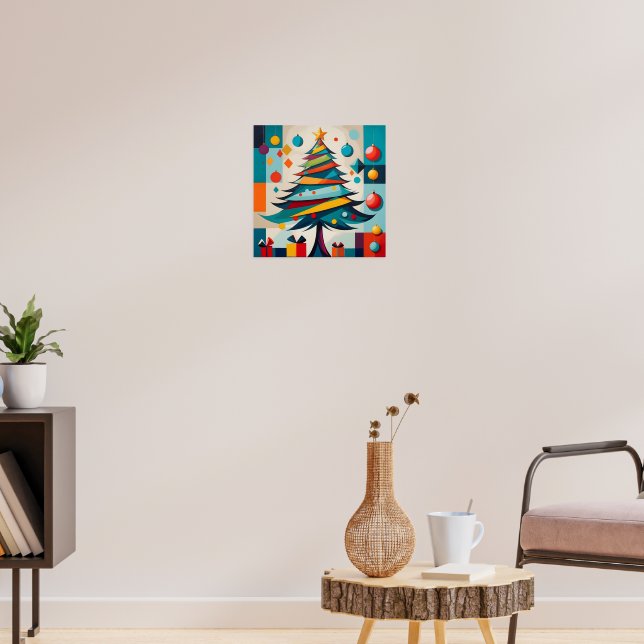 Art Deco Geometric Joyful Christmas Tree with Gift Poster (Wohnzimmer 3)