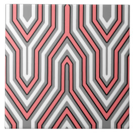 Art Deco Geometric - Korallen, grau und weiß Fliese