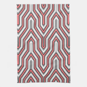 Art Deco Geometric - Korallen, grau und weiß Geschirrtuch