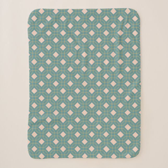 Art Deco Geometric Muster in Pastellblau und Rosa Sherpadecke (Vorderseite)