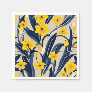 Art Deco Geometric Muster mit Navy Blue Yellow Serviette