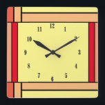 Art Deco Geometric Orange Yellow Black  Quadratische Wanduhr<br><div class="desc">Große Komplimentierung des quadratischen Farbverlaufs</div>