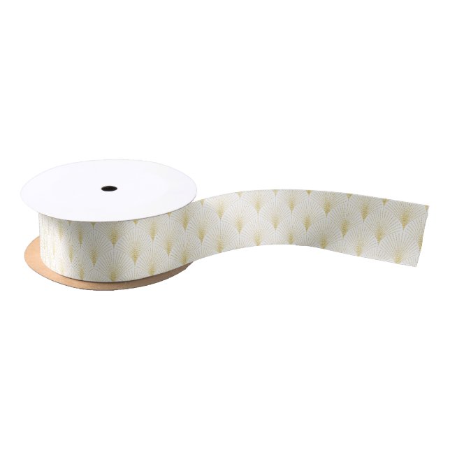 Art Deco Geometric Pattern In Gold & White Satinband (Spule)