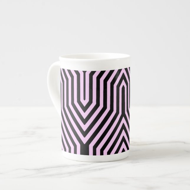 Art Deco Geometric - Schwarz und Rosa Prozellantasse (Vorderseite Links)