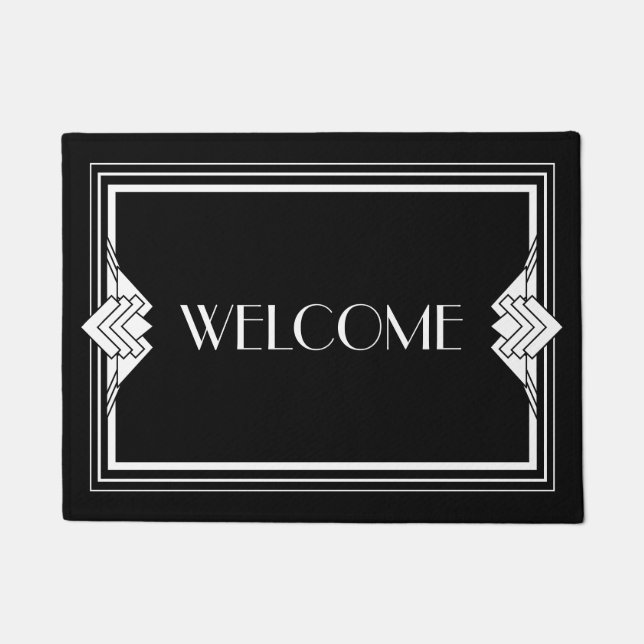 Art Deco Geometric Schwarz-weiß Welcome Doormat Fußmatte (Vorderseite)