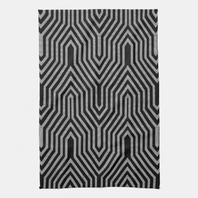 Art Deco Geometric - Schwarzweiß Handtuch (Vertikal)