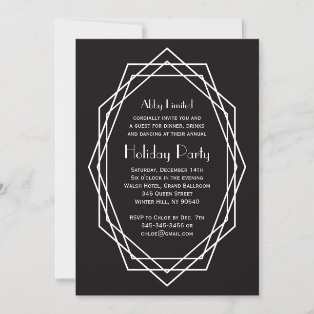 Art Deco Geometrie Corporate Holiday Party Black Einladung (Vorderseite)