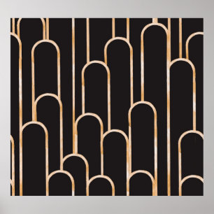 Art-Deco-Geometrie: goldenes Aquarellpapier Poster