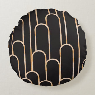 Art-Deco-Geometrie: goldenes Aquarellpapier Rundes Kissen