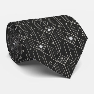 Art Deco Geometrie Schwarz & Silber Luxus-Muster Krawatte