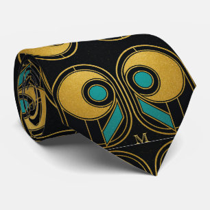 Art Déco Géométrique Or Turquoise Cravate Élégant 