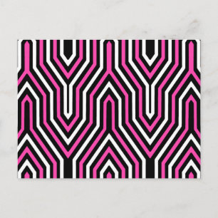 Art Deco Geometrisch - Fuchsienrosa, Schwarz und W Postkarte