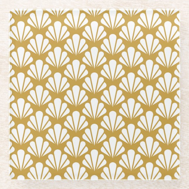 Art Déco, geometrische, blumengeschmückte Muster. Glasuntersetzer (Vorderseite)