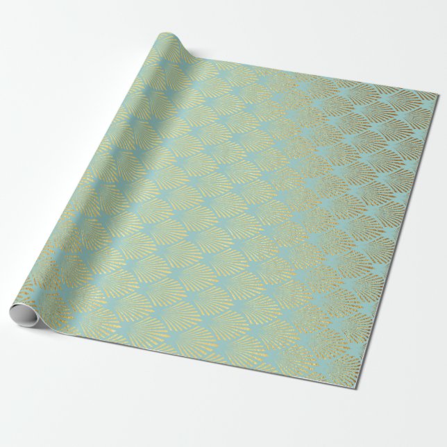 Art Deco Geometrische Muscheln Golden Blue Geschenkpapier (Ungerollt)