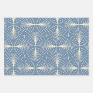 Art Deco geometrische Muschelventilatoren in Graub Geschenkpapier Set