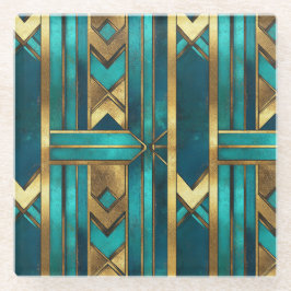 Art Deco geometrische Pfeile, Gold und Türkis Glasuntersetzer